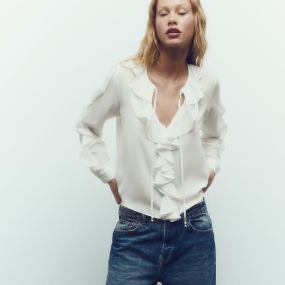 NWOT ZARA Ruffle Blouse - Picture 2 of 3